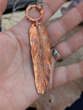 Load image into Gallery viewer, Copper Electroformed Blue Macaw Feather Necklace with Opal