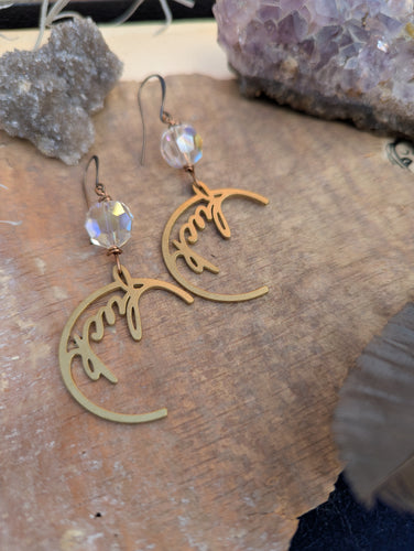 Brass Fuck Earrings with Faceted Glass
