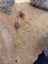 Load image into Gallery viewer, Brass Fuck Earrings with Red Glass