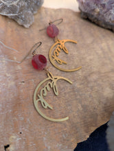 Load image into Gallery viewer, Brass Fuck Earrings with Red Glass