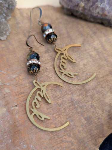 Brass Fuck Earrings with Black Czech Glass
