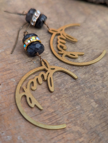 Brass Fuck Earrings with Labradorite