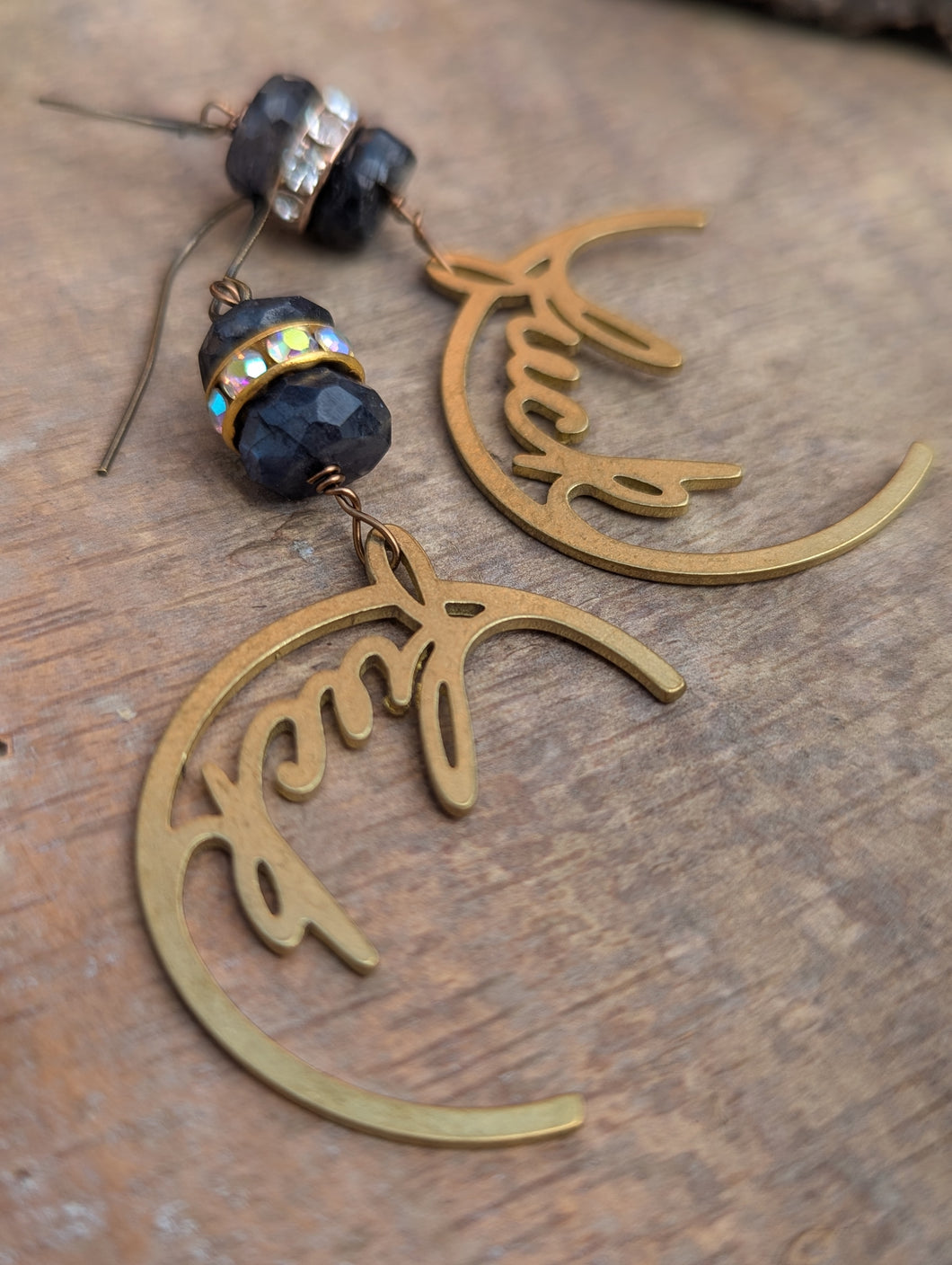 Brass Fuck Earrings with Labradorite