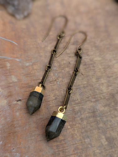 Labradorite Point and Bar Chain Earrings