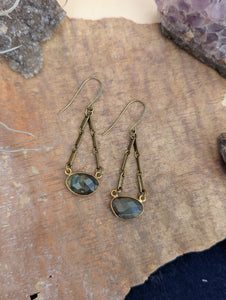 Faceted Labradorite Oval and Bar Chain Earrings