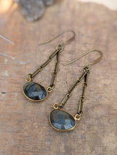 Load image into Gallery viewer, Faceted Labradorite Oval and Bar Chain Earrings