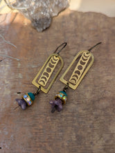 Load image into Gallery viewer, Brass Moon Phase and Flower Earrings