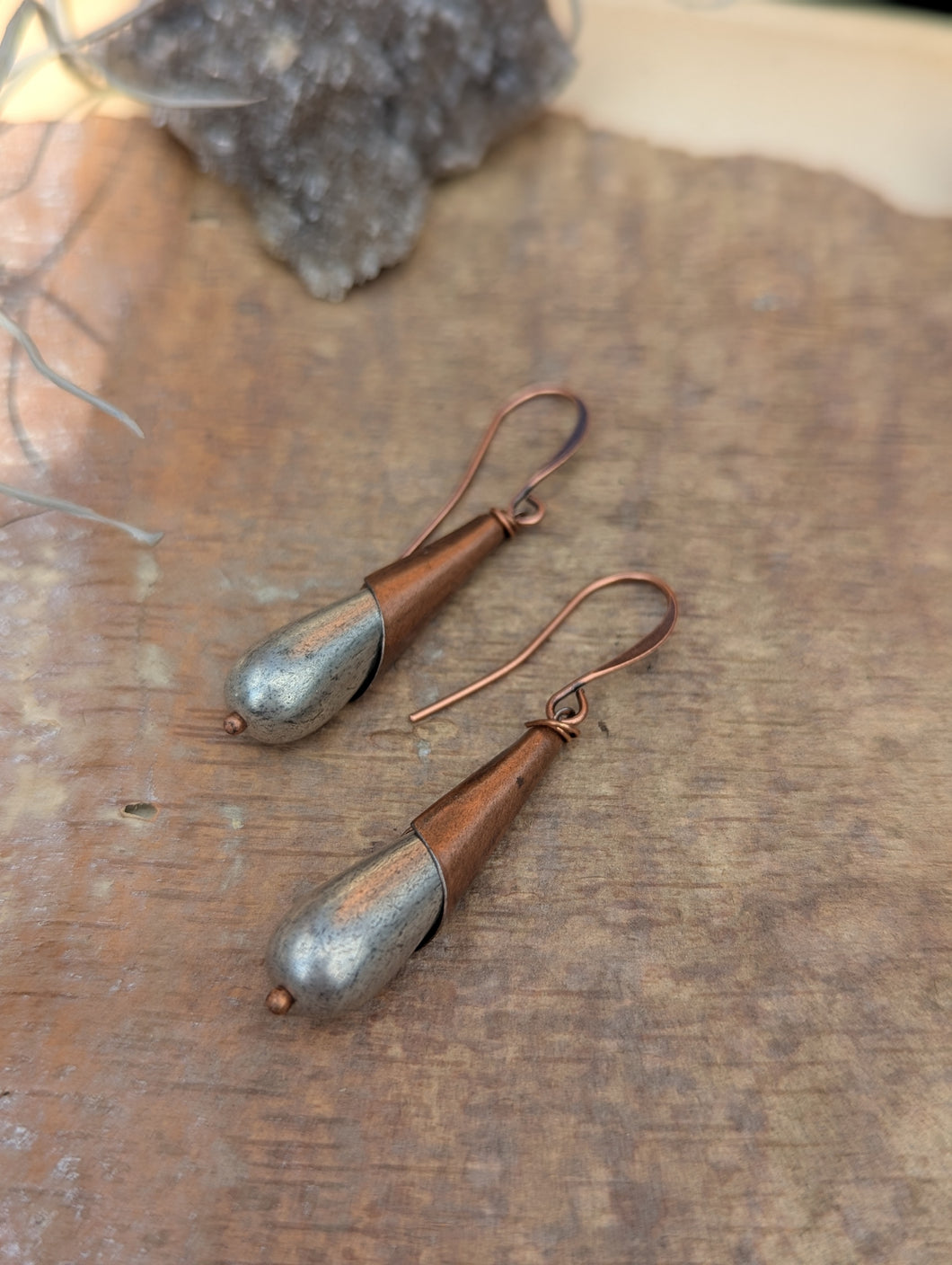 Copper Wrapped Silver Drop Earrings