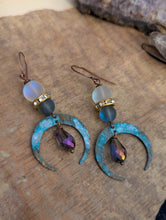 Load image into Gallery viewer, Verdigris Moon Earrings