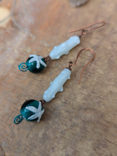 Glass Coral and Starfish Earrings