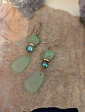 Load image into Gallery viewer, Faux Sea Glass and Dahlia Earrings