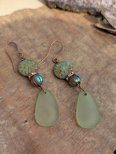 Load image into Gallery viewer, Faux Sea Glass and Dahlia Earrings