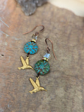 Load image into Gallery viewer, Hummingbird and Dahlia Earrings