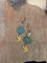 Load image into Gallery viewer, Hummingbird and Dahlia Earrings