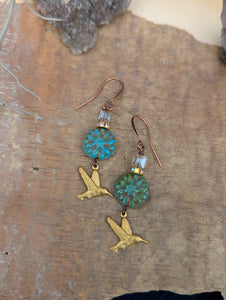 Hummingbird and Dahlia Earrings