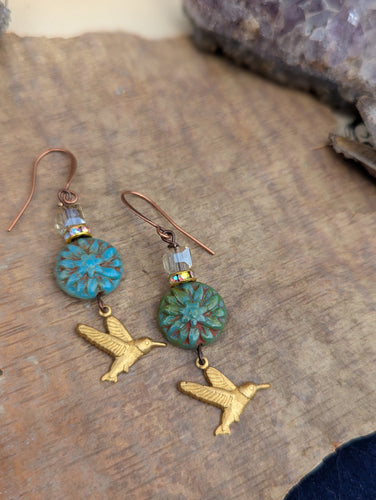 Hummingbird and Dahlia Earrings