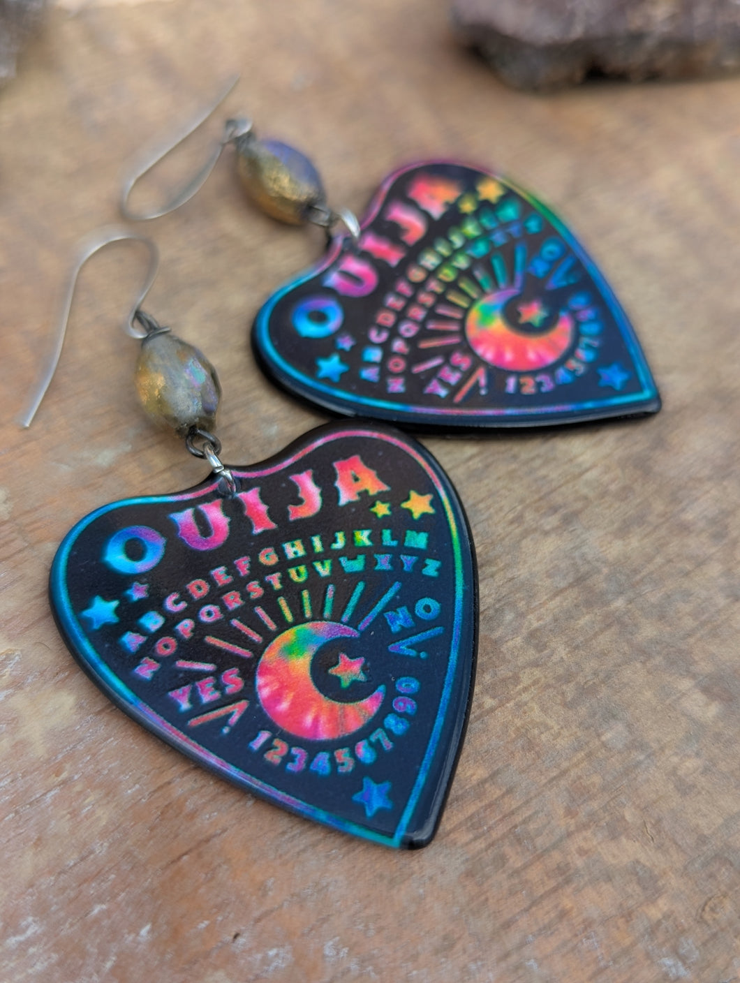 Rainbow Ouija Planchette Earrings