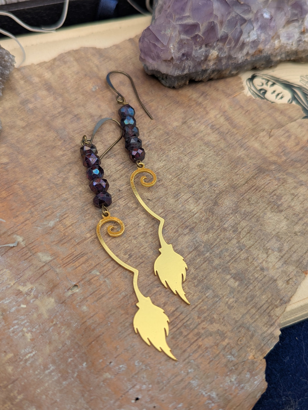Aura Garnet Witch Broom Earrings