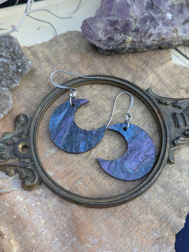 Galaxy Crescent Moon Earrings
