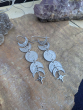 Load image into Gallery viewer, Silvertone Moon Phase Earrings - Silver Stars