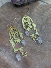 Load image into Gallery viewer, Gothic Window Earrings with Carved Quartz Leaves