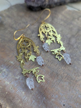 Load image into Gallery viewer, Gothic Window Earrings with Carved Quartz Leaves