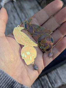 Iridescent Raven and Skull Earrings