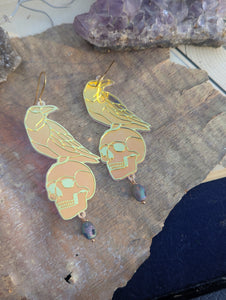 Iridescent Raven and Skull Earrings