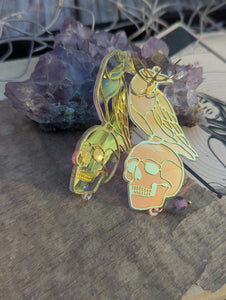 Iridescent Raven and Skull Earrings