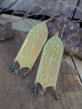 Load image into Gallery viewer, Iridescent Tree of Life Cathedral Window Earrings