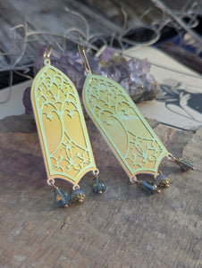 Iridescent Tree of Life Cathedral Window Earrings