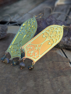 Iridescent Tree of Life Cathedral Window Earrings