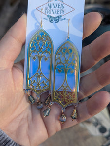 Iridescent Tree of Life Cathedral Window Earrings