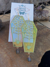 Load image into Gallery viewer, Iridescent Coffin Spiderweb Earrings