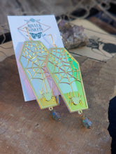 Load image into Gallery viewer, Iridescent Coffin Spiderweb Earrings