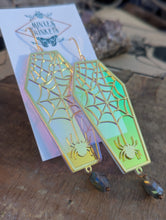 Load image into Gallery viewer, Iridescent Coffin Spiderweb Earrings