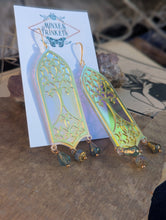 Load image into Gallery viewer, Iridescent Tree of Life Cathedral Window Earrings