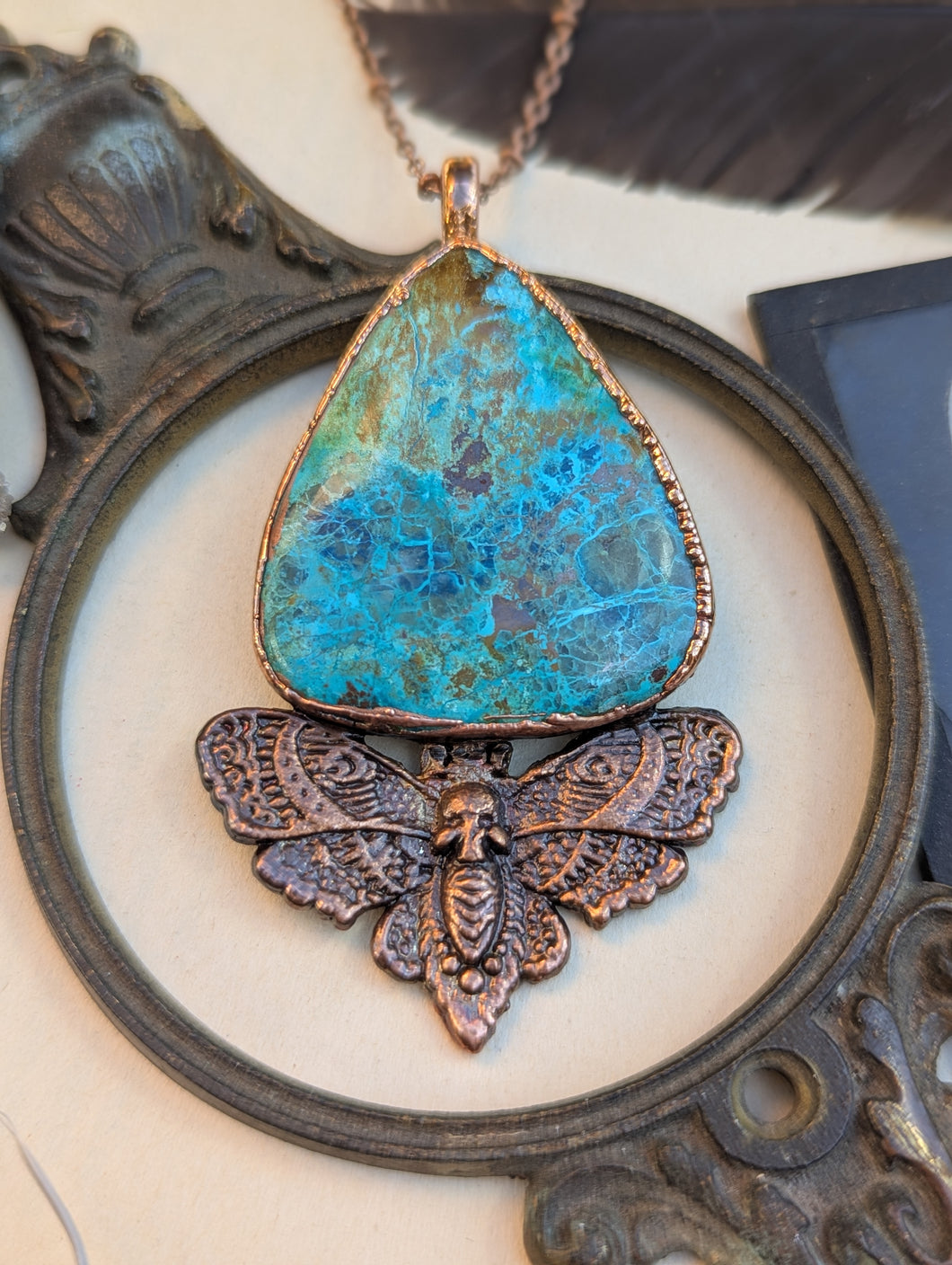 Chrysocolla Death Head Moth Necklace