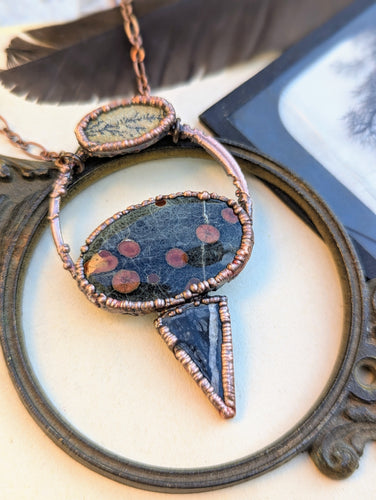Peanut Obsidian, Dendritic Psilomene, & Picasso Jasper Necklace
