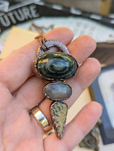 Load image into Gallery viewer, Green Eye Opal, Grey Moonstone, &amp; Psilomene Dendrite Necklace