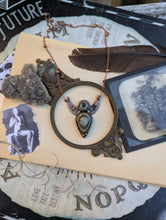 Load image into Gallery viewer, Green Eye Opal and Lamp Work Eye Moon Phase Necklace