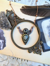 Load image into Gallery viewer, Green Eye Opal and Lamp Work Eye Moon Phase Necklace