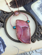 Load image into Gallery viewer, Orange Druzy Onyx, Sunstone, &amp; Turquoise Necklace
