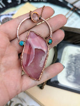Load image into Gallery viewer, Orange Druzy Onyx, Sunstone, &amp; Turquoise Necklace