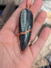 Load image into Gallery viewer, Copper Electroformed Orthoceras Fossil Necklace