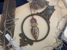 Load image into Gallery viewer, Copper Electroformed Picture Jasper, Psilomelane, Ammonite Necklace