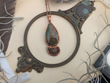 Load image into Gallery viewer, Copper Electroformed Picture Jasper and Ammonite Necklace
