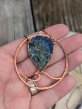 Load image into Gallery viewer, Copper Electroformed Lapis and Pyrite Wave Necklace