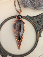 Load image into Gallery viewer, Copper Electroformed Rutilated Quartz with Star Garnet Necklace