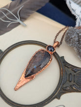 Load image into Gallery viewer, Copper Electroformed Rutilated Quartz with Star Garnet Necklace